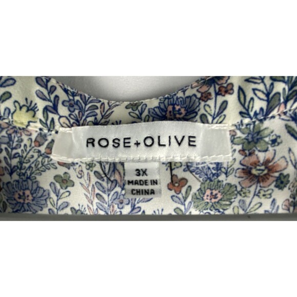 Rose + Olive Top Blouse 3X Blue Pink Ditsy Floral 3/4 Sleeve Flowy Peasant Boho - Picture 7 of 11